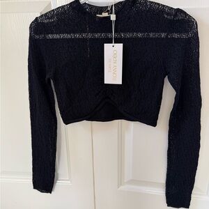 Black Lace Cropped Long-Sleeve Top by Roxy Koyo